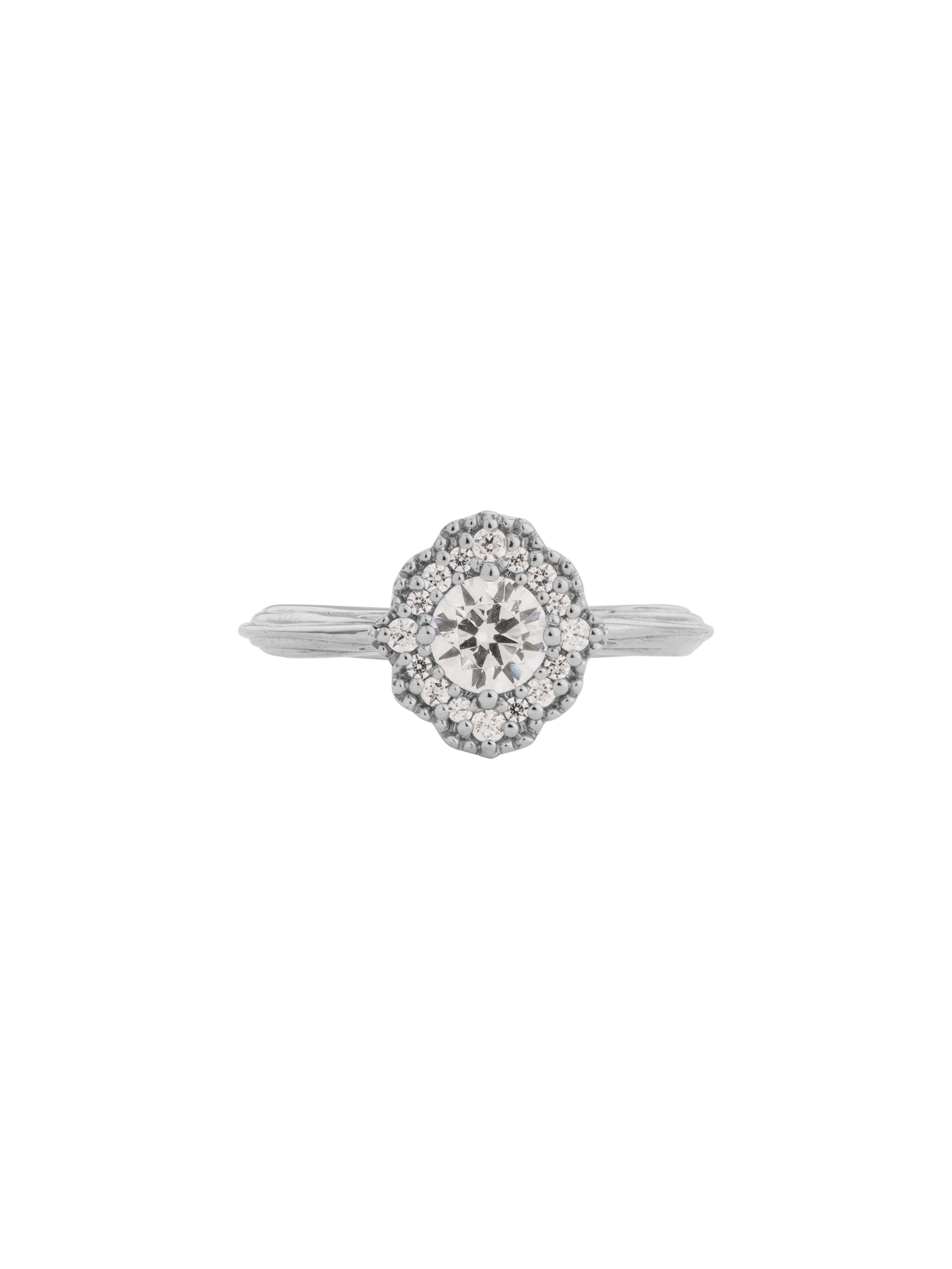 Organic enchanted rose halo engagement ring 